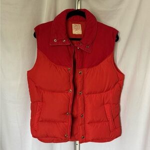 Vintage Red Puffer Vest with Corduroy Accents